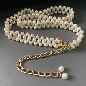 Vintage Hong Kong Faux Pearl and Gold Tone Chain Belt